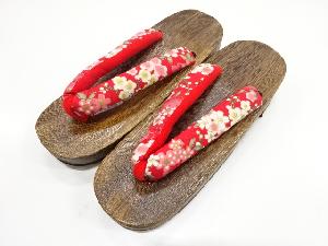 未使用品　花模様鼻緒　桐下駄(24センチ)